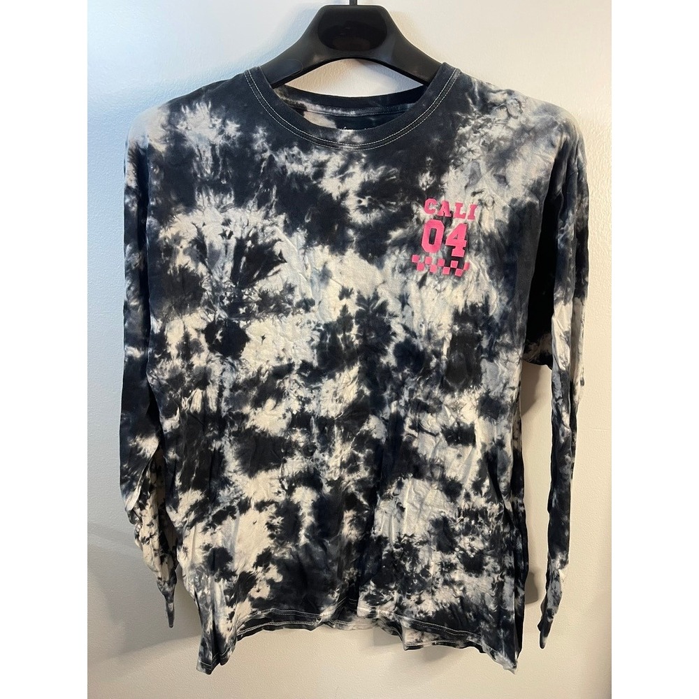 Flirtitude Active Womens XL Tie Dye Long Sleeve T-Shirt Black White Cali 04 Pink